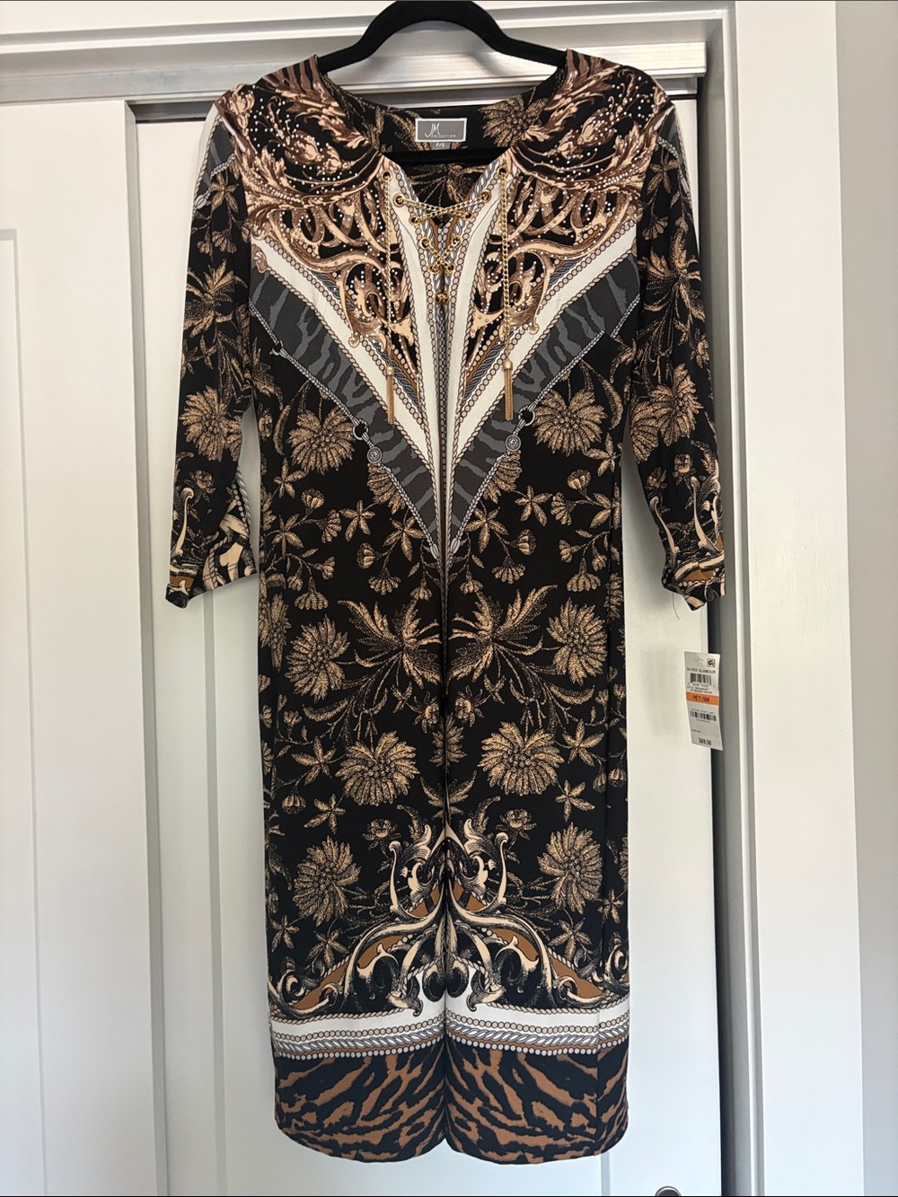 Black, Gold & Cream P/S print Dress NWT